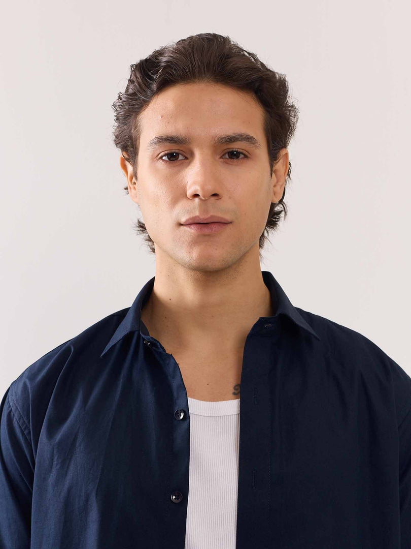 Dark Blue Poplin Shirt
