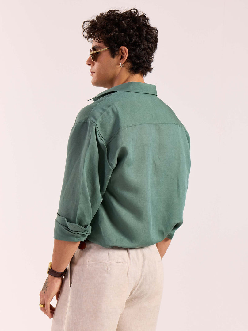 Sage Green Linen Cropped Shirt