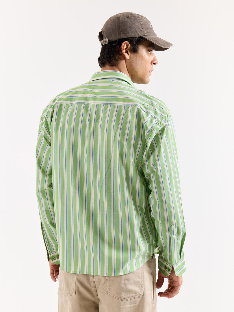 Light Green Striped Poplin Oversized Shirt