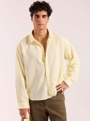 Butter Yellow Linen Cropped Shirt