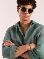 Load image into Gallery viewer, Sage Green Linen Cropped Shirt