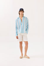 Load image into Gallery viewer, Sky Blue Striped Gauze Holiday Shirt
