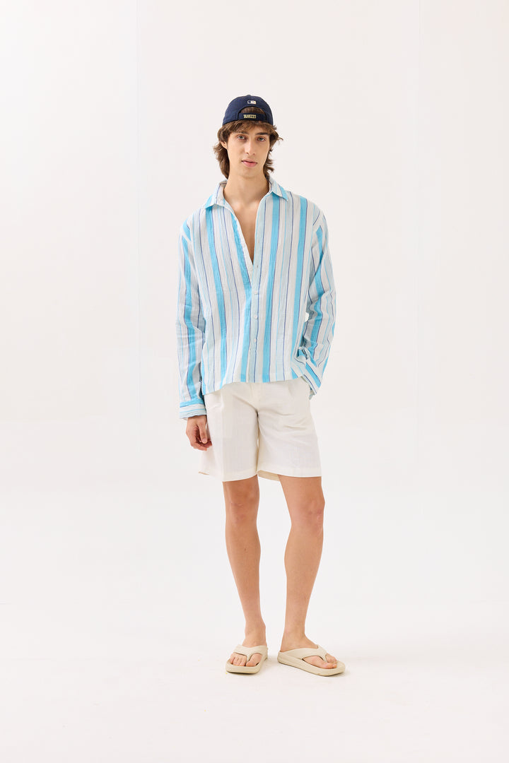 Sky Blue Striped Gauze Holiday Shirt
