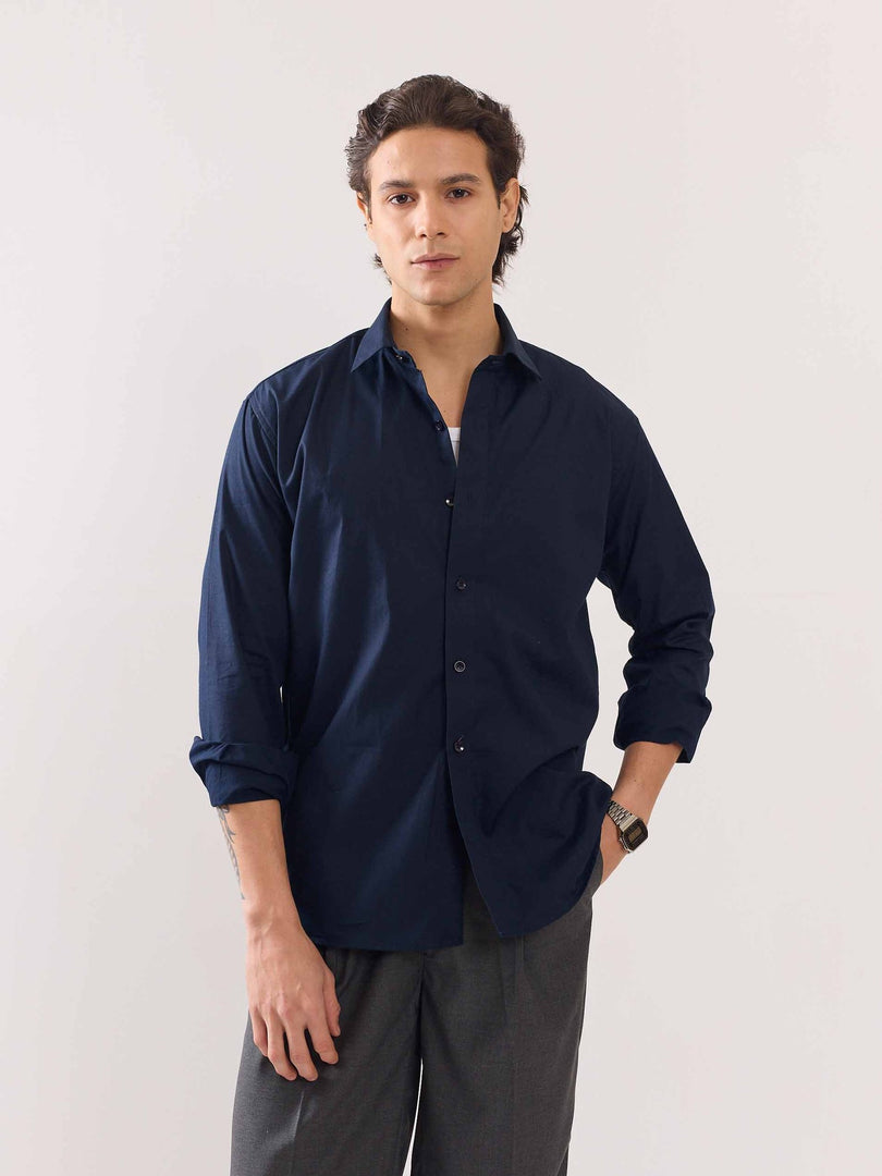 Dark Blue Poplin Shirt
