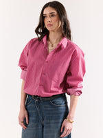 Load image into Gallery viewer, Cherry Red Pinstriped Poplin Oversized Shirt