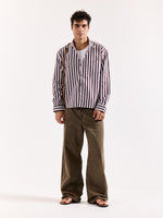 Load image into Gallery viewer, Coffee Brown &amp; White Striped Poplin Oversized Shirt