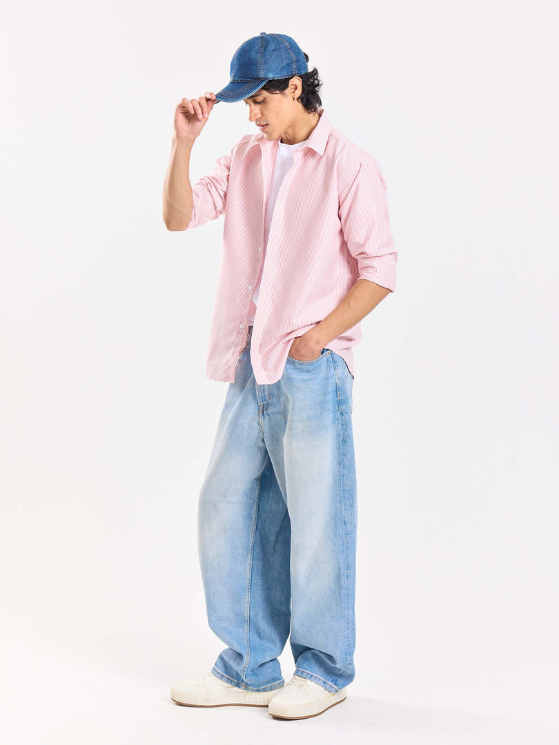 Relaxed Fit Pink Striped Shirt