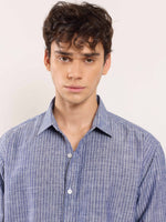 Load image into Gallery viewer, Navy Blue Striped Linen Shirt ( Pre-Order )
