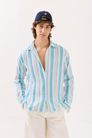 Sky Blue Striped Gauze Holiday Shirt
