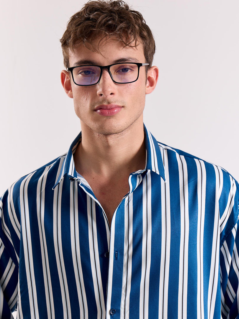 Blue & White Striped Drape Shirt