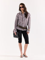 Load image into Gallery viewer, Coffee Brown &amp; White Striped Poplin Oversized Shirt