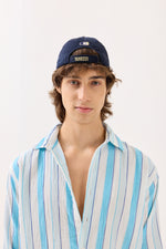 Load image into Gallery viewer, Sky Blue Striped Gauze Holiday Shirt
