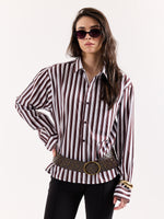 Load image into Gallery viewer, Coffee Brown &amp; White Striped Poplin Oversized Shirt