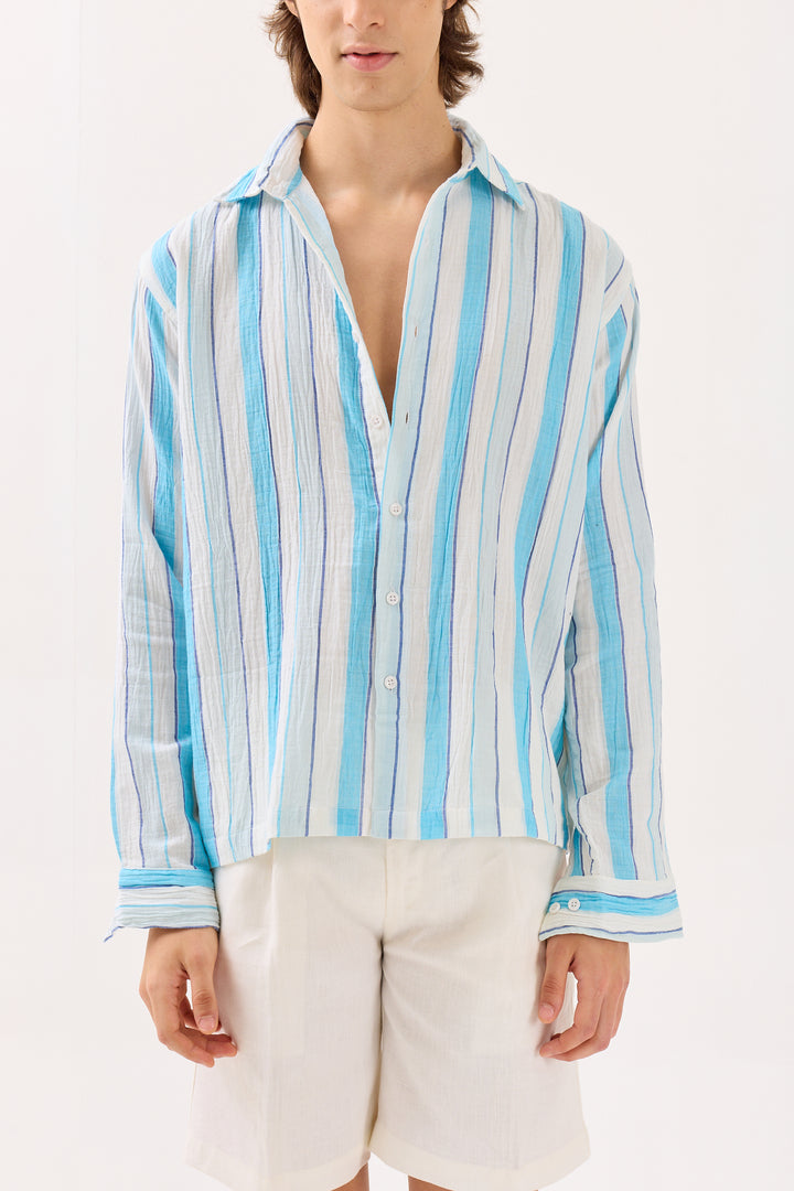 Sky Blue Striped Gauze Holiday Shirt