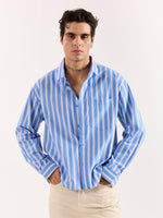 Load image into Gallery viewer, Mid Blue &amp; White Striped Poplin Oversized Shirt