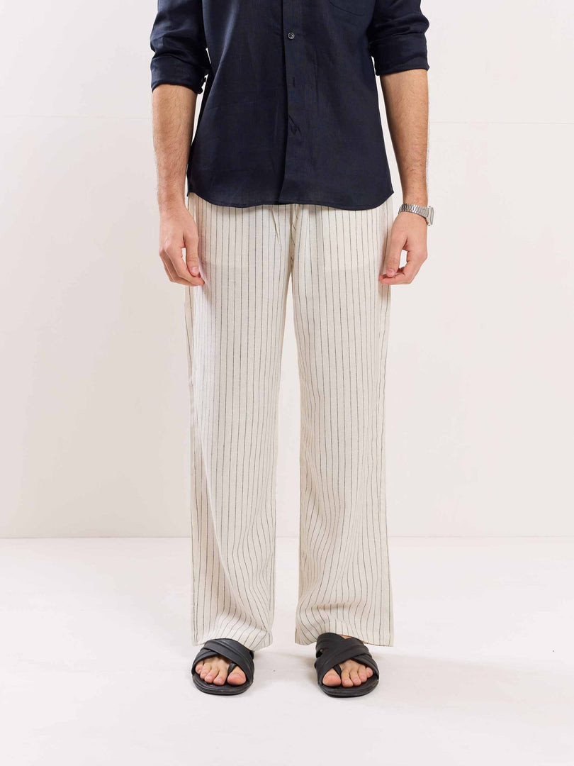Pinstriped Linen Pull-on Pants