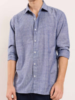 Load image into Gallery viewer, Navy Blue Striped Linen Shirt ( Pre-Order )
