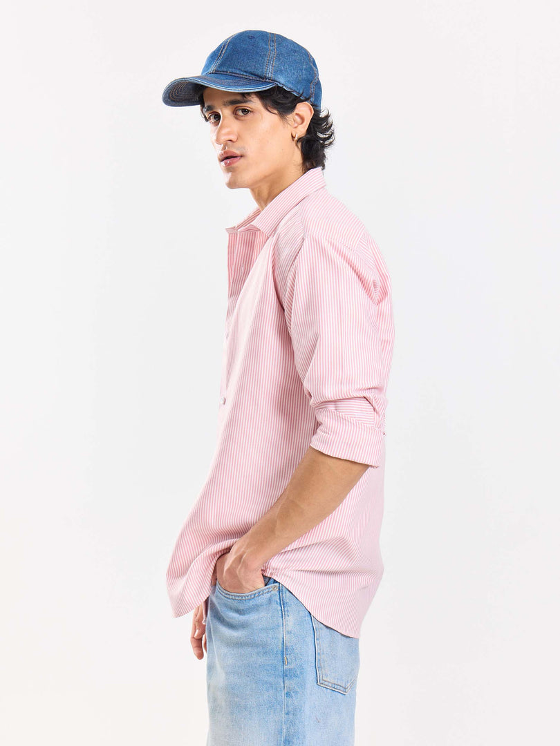 Relaxed Fit Pink Striped Shirt