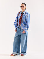 Load image into Gallery viewer, Mid Blue &amp; White Striped Poplin Oversized Shirt