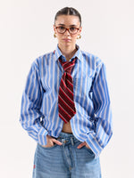 Load image into Gallery viewer, Mid Blue &amp; White Striped Poplin Oversized Shirt