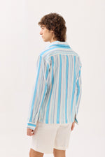 Load image into Gallery viewer, Sky Blue Striped Gauze Holiday Shirt
