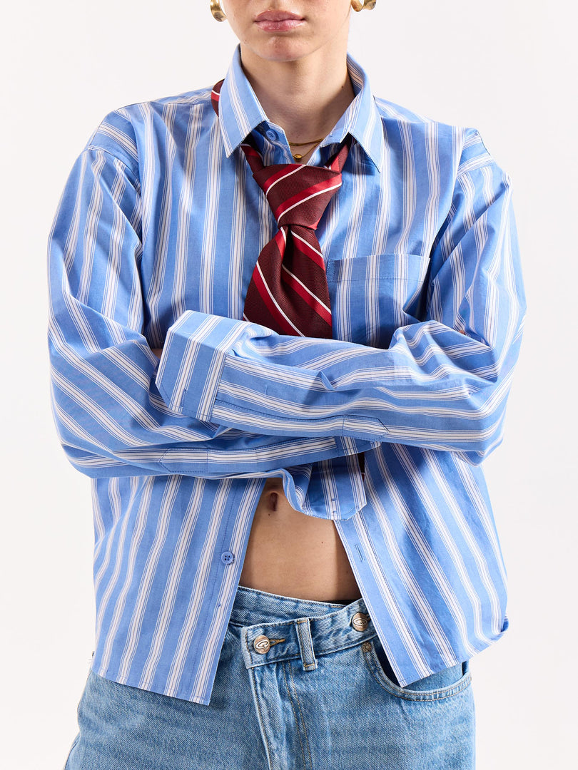 Mid Blue & White Striped Poplin Oversized Shirt