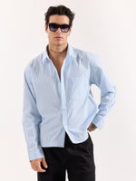 Load image into Gallery viewer, Sky Blue &amp; Black Striped Poplin Oversized Shirt