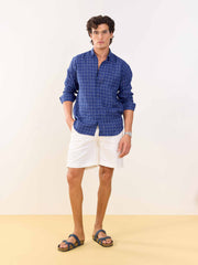 Royal Blue Checked Irish Linen Shirt