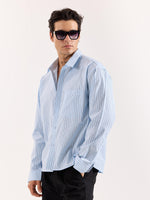 Load image into Gallery viewer, Sky Blue &amp; Black Striped Poplin Oversized Shirt