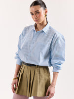 Load image into Gallery viewer, Sky Blue &amp; Black Striped Poplin Oversized Shirt