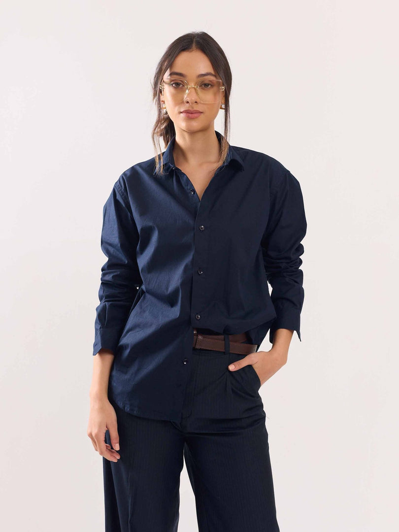 Dark Blue Poplin Shirt