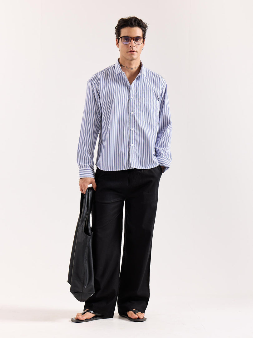 White & Blue Striped Poplin Oversized Shirt