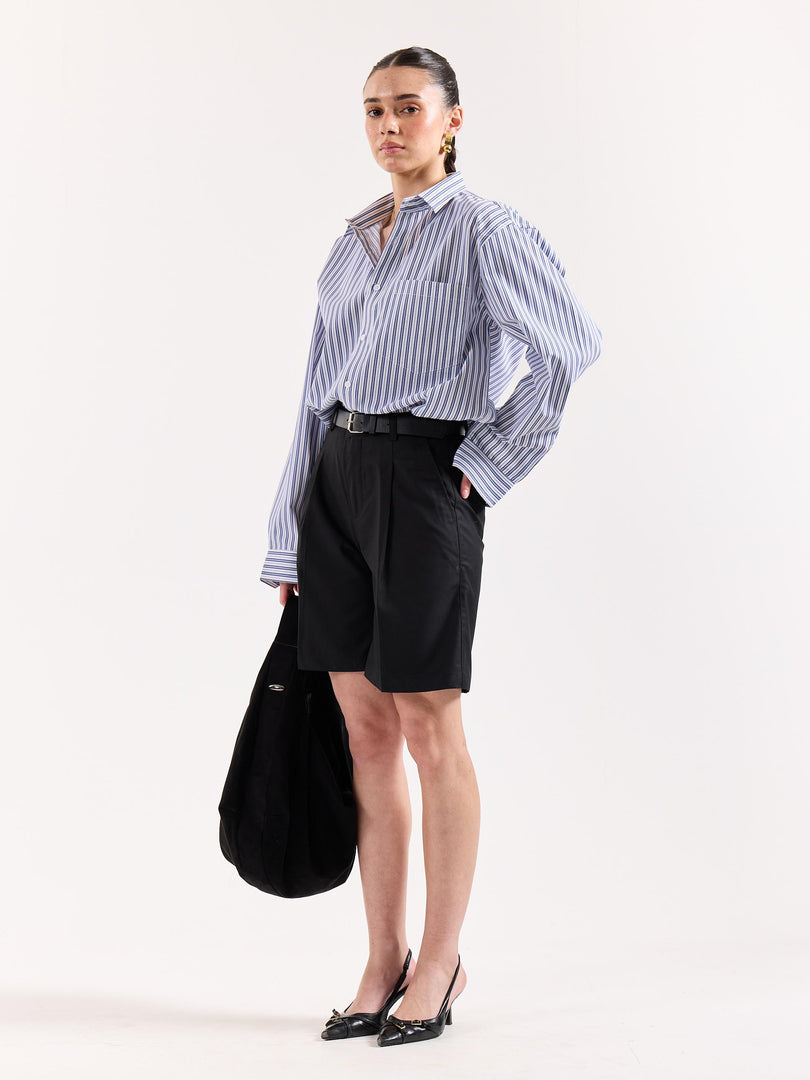 White & Blue Striped Poplin Oversized Shirt
