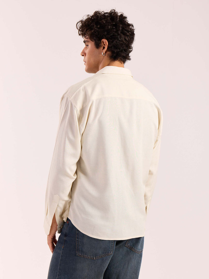 Almond White Linen Cropped Shirt  ( Pre-Order )