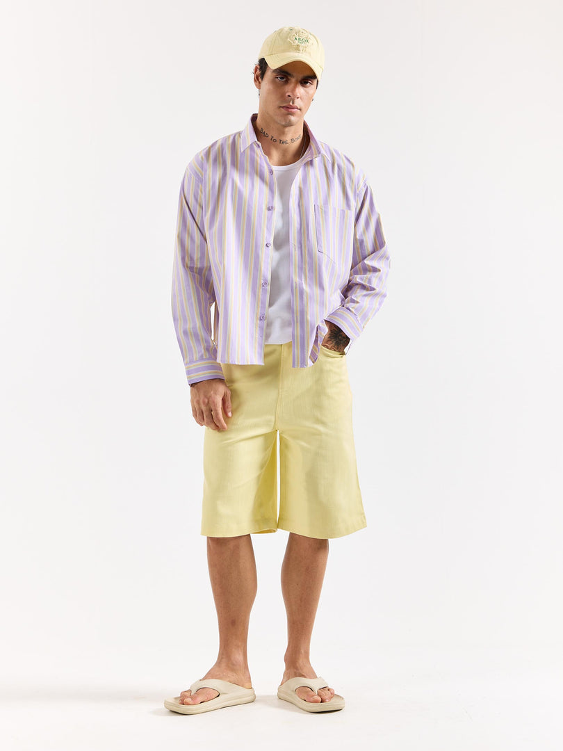 Lavender Striped Poplin Oversized Shirt