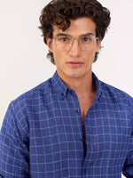 Load image into Gallery viewer, Royal Blue Checked Irish Linen Shirt
