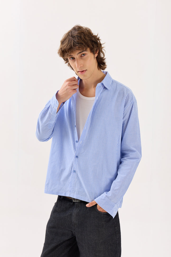 Blue & White Striped Seersucker Holiday Shirt