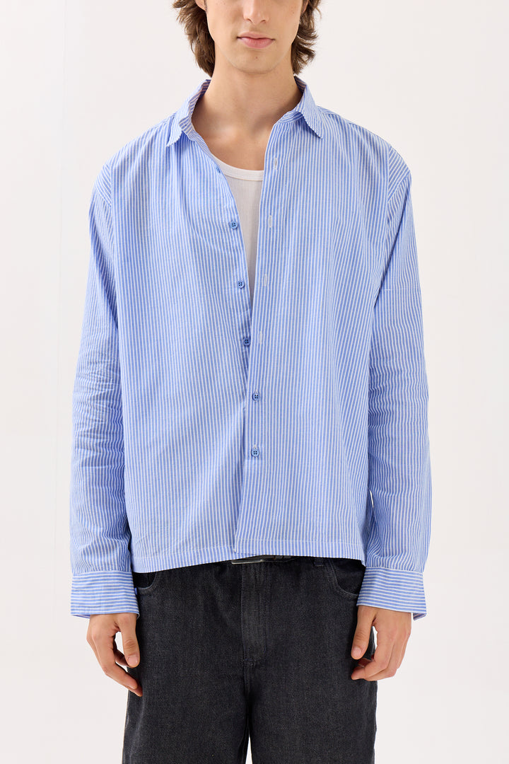 Blue & White Striped Seersucker Holiday Shirt