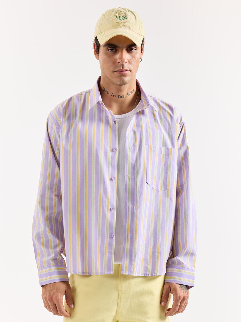 Lavender Striped Poplin Oversized Shirt