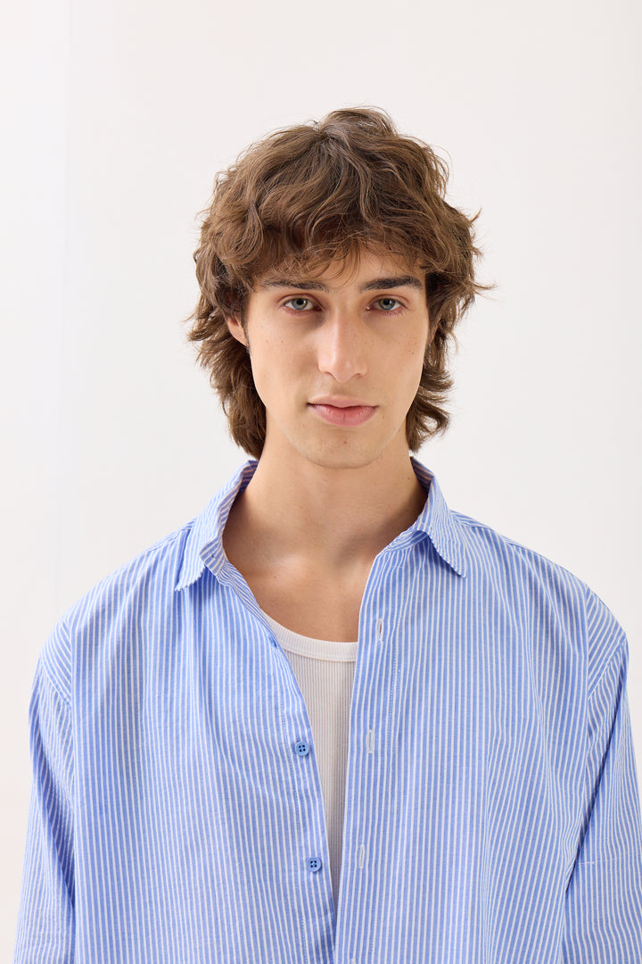 Blue & White Striped Seersucker Holiday Shirt