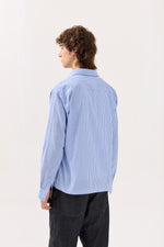 Load image into Gallery viewer, Blue &amp; White Striped Seersucker Holiday Shirt
