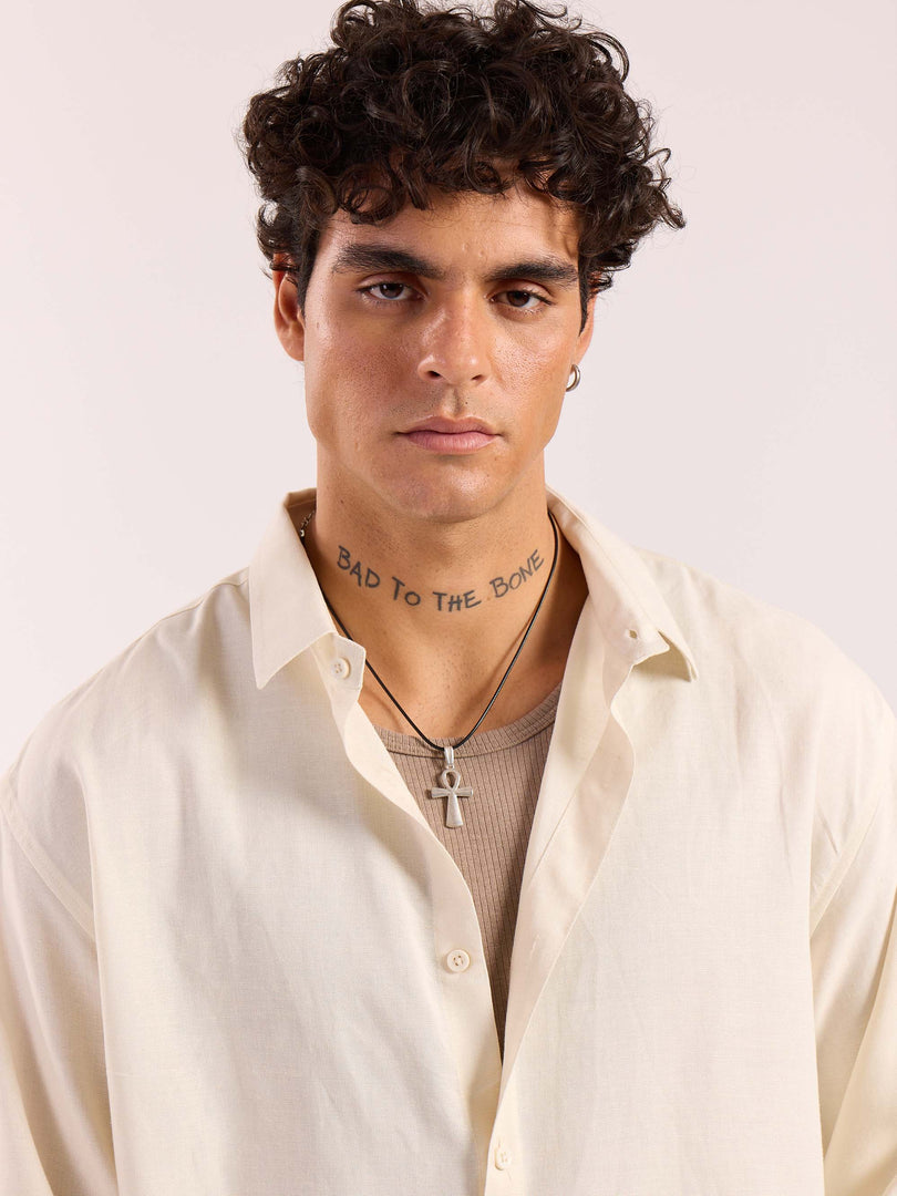 Almond White Linen Cropped Shirt  ( Pre-Order )