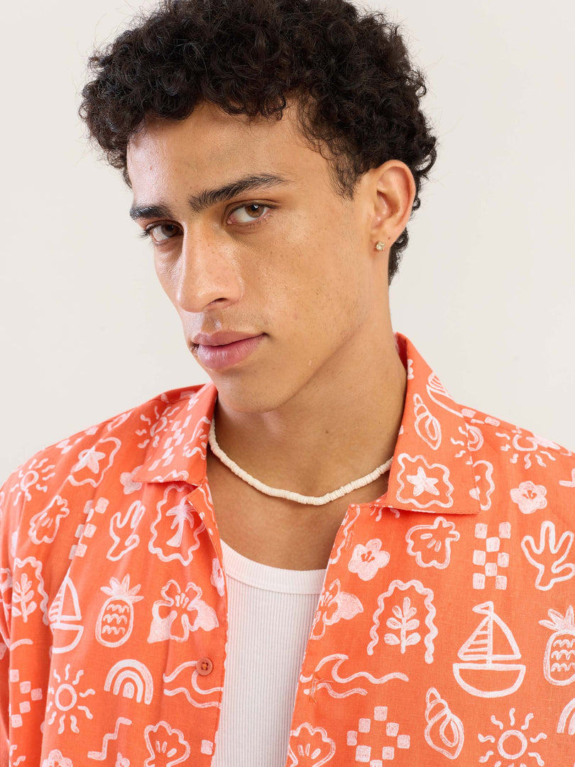 Beach Paradise Doodle Printed Shirt