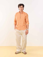 Orange & Yellow Checked Irish Linen Shirt