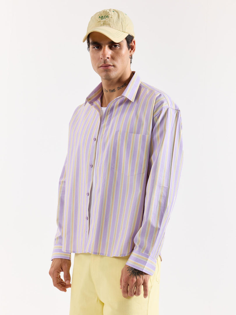 Lavender Striped Poplin Oversized Shirt