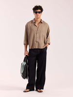 Load image into Gallery viewer, Taupe Linen Cropped Shirt