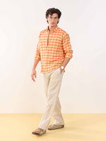 Load image into Gallery viewer, Orange &amp; Yellow Checked Irish Linen Shirt
