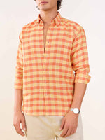 Load image into Gallery viewer, Orange &amp; Yellow Checked Irish Linen Shirt
