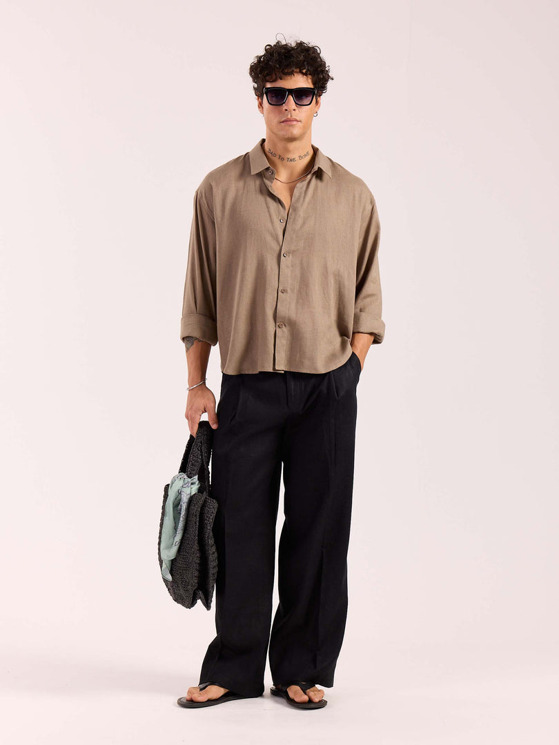 Taupe Linen Cropped Shirt