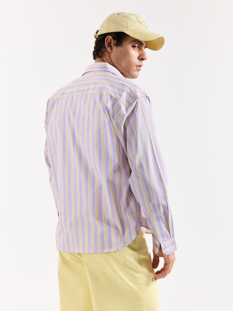 Lavender Striped Poplin Oversized Shirt